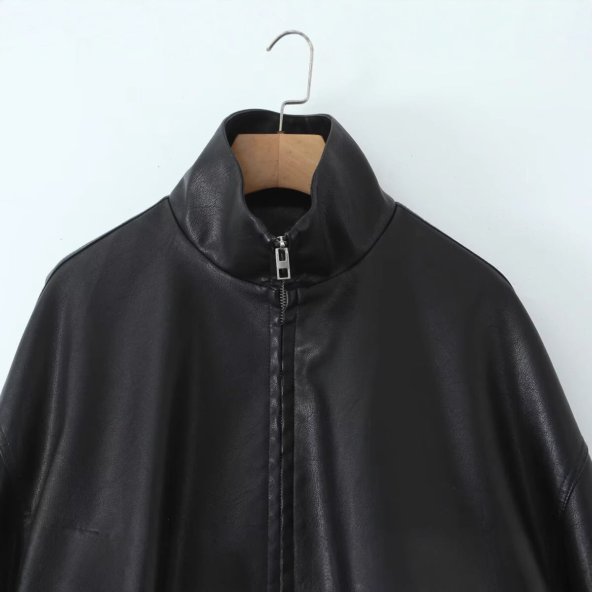 Damen Kunstlederjacke Hochkragen Einzigartiges Design