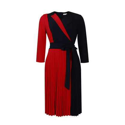 Damen Wickelkleid Plissiert Tailliert Eveloria