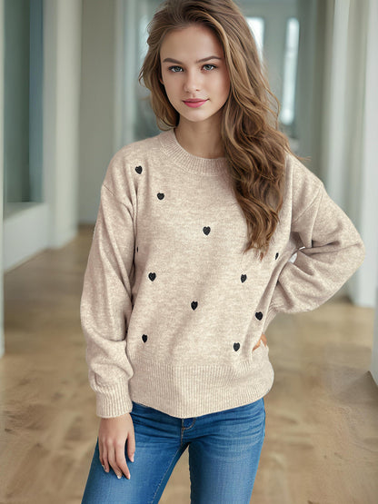 Damen Pullover Herzmotiv Lässig Eveloria