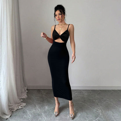 Damen Midi-Kleid Figurbetont mit Cut-Out und Spaghettiträgern