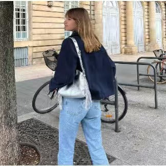 Damen Kurzjacke Lässiger Schnitt Doppelter Knopf Eveloria