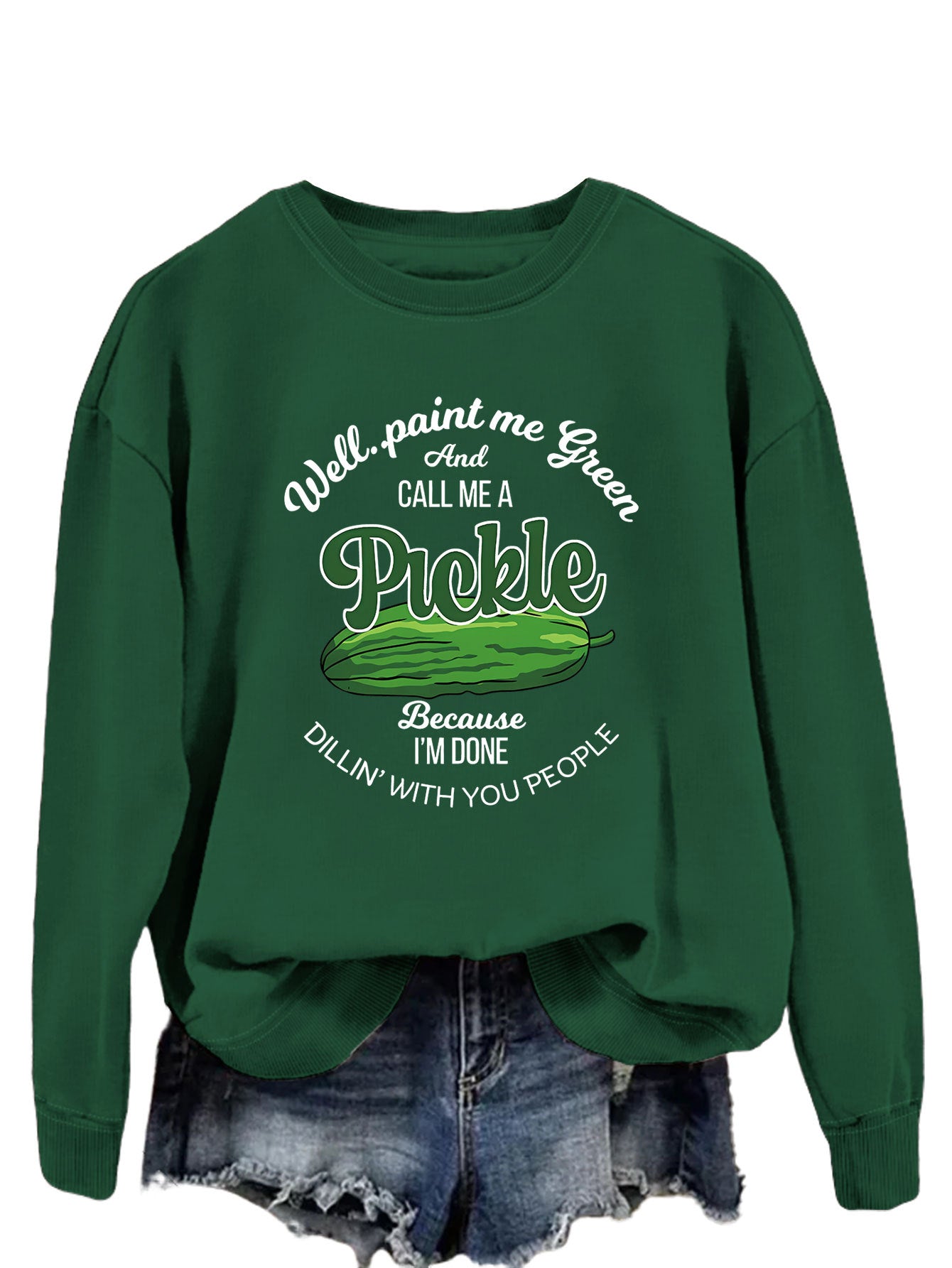 Damen Sweatshirt Gurkenmotiv Baumwolle Weiß