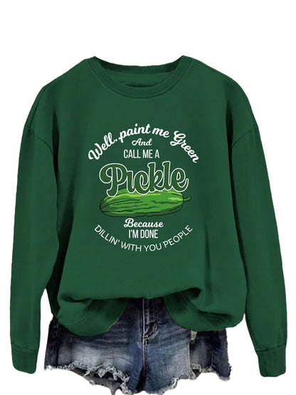 Damen Sweatshirt Gurkenmotiv Baumwolle Weiß