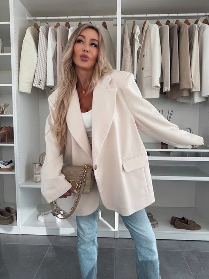 Damen Oversized Blazer mit Taschen Modisch Eveloria