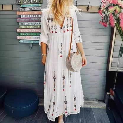 Damen Boho-Kleid Bestickt Lässig Eveloria