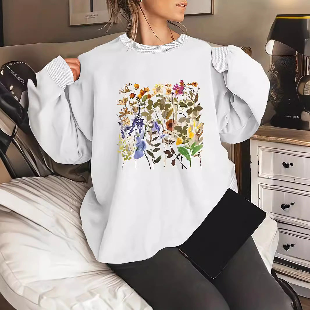 Damen Sweatshirt Floralmuster Bequem Grün - Eveloria