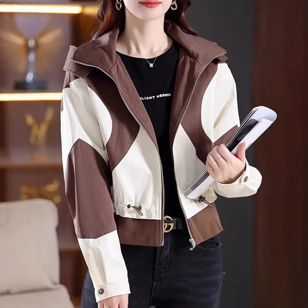 Damen Übergangsjacke mit Kapuze Kontrastdesign Schwarz - Eveloria