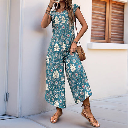 Damen Jumpsuit Floralmuster Hohe Beine Eveloria