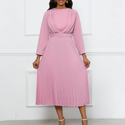 Damen Plisseekleid mit Gürtel und Falten Elegantes Damenkleid Schwarz - Eveloria