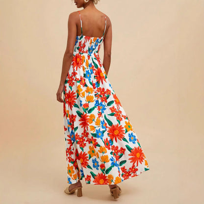 Damen Maxikleid Bunt Blumenmuster Verstellbare Träger
