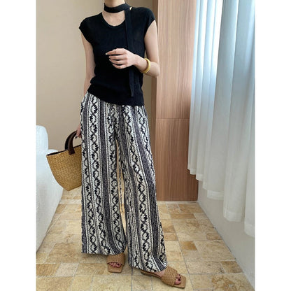 Damen Palazzohose Geometrisches Muster Elastischer Bund