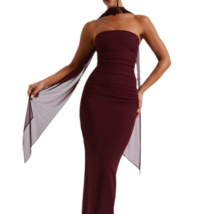 Damen Abendkleid Schulterfrei Rüschen Eveloria
