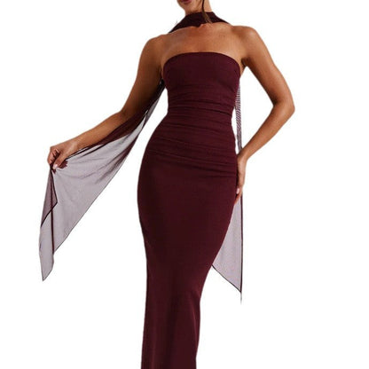 Damen Abendkleid Schulterfrei Rüschen Eveloria