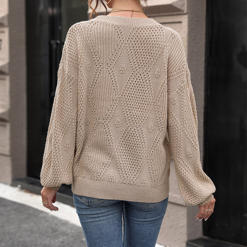Damen Strickpullover Luftiges Lochmuster Lässiger Schnitt Eveloria