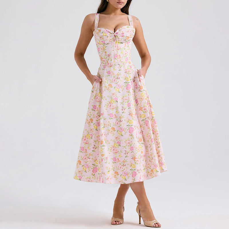 Damen Maxikleid Floralmuster Raffiniertes Oberteil - Eveloria