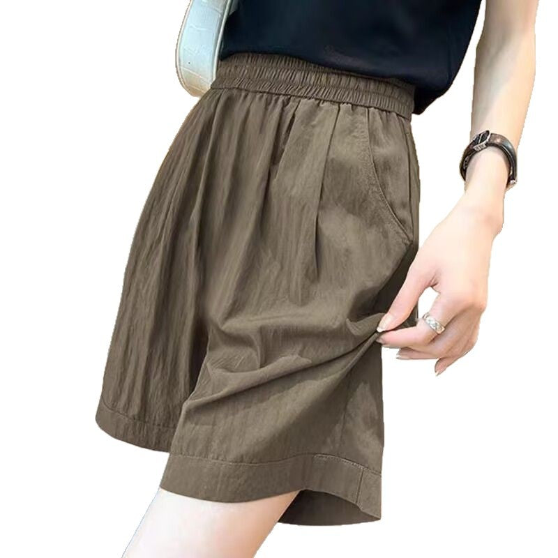 Damen Shorts Elastischer Bund Eingrifftaschen Beige
