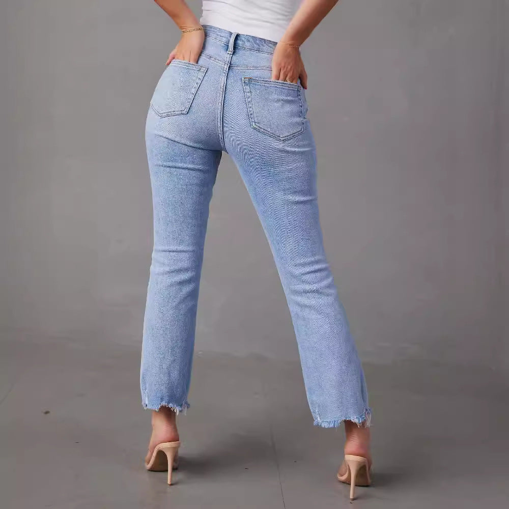 Damen Mom-Jeans Fransiger Saum Eveloria