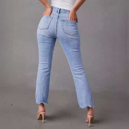 Damen Mom-Jeans Fransiger Saum Eveloria