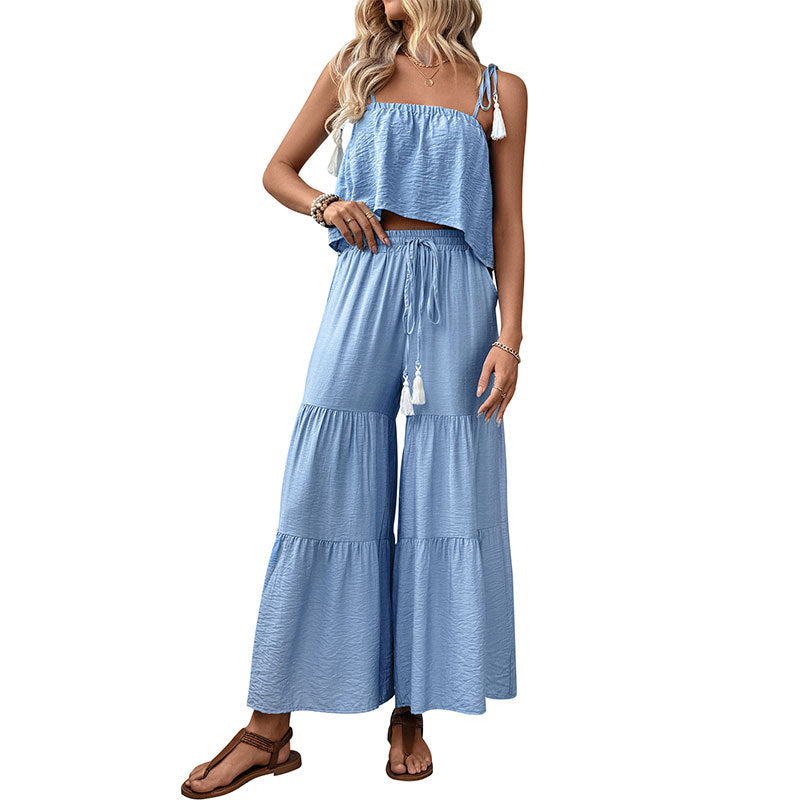 Damen Zweiteiler-Set Volant-Design Kordelzug Eveloria