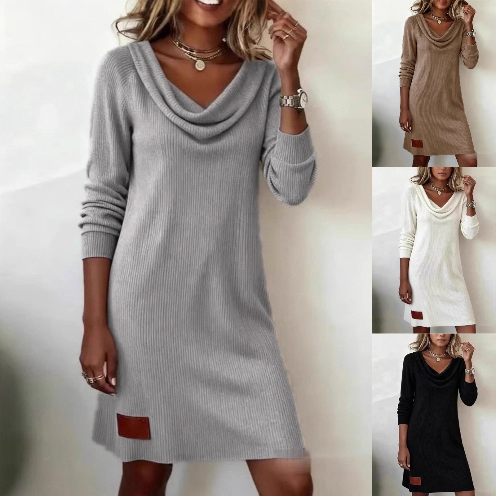 Damen Strickkleid Lässig Wasserfall-Ausschnitt Eveloria - Eveloria