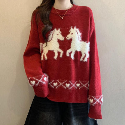 Damen Pullover Kuschelfleece Einhorn-Muster Grau - Eveloria