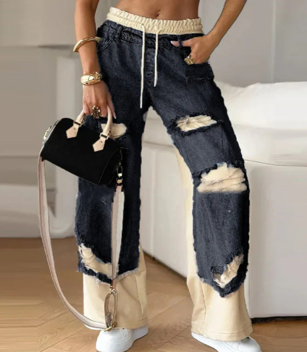 Damen Destroyed Denim Jogger Jeans Eveloria