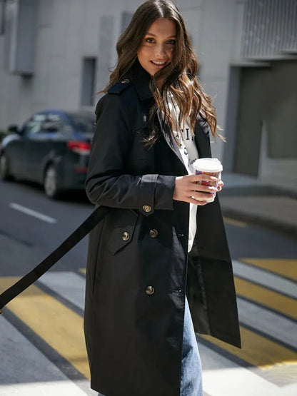 Damen Trenchcoat Doppelter Knopfleiste Taillengürtel