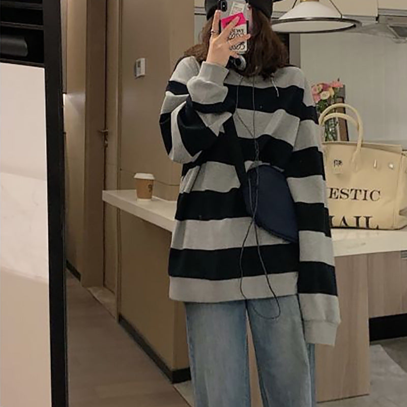 Damen Strickpullover Oversized Breitstreifen Gemütlich