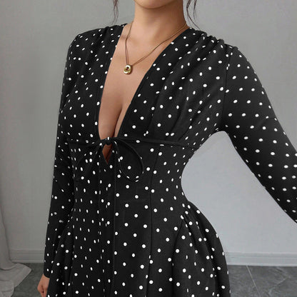 Damen Minikleid Punkte V-Ausschnitt
