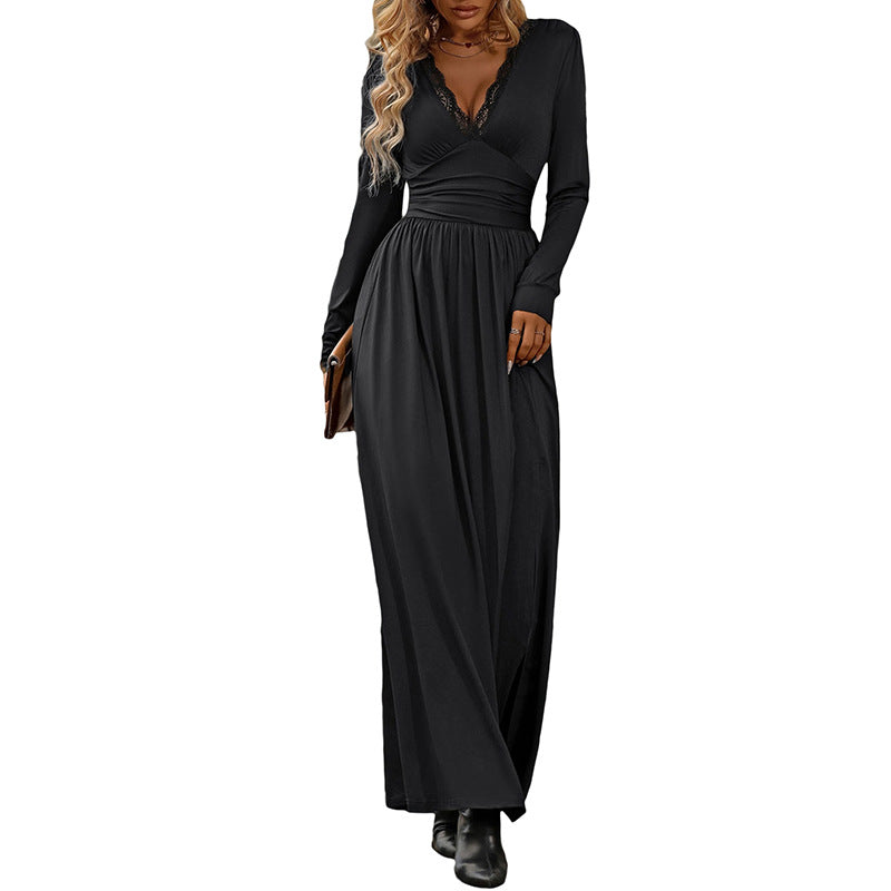 Damen Wickelkleid mit V-Ausschnitt und langen Ärmeln Eveloria