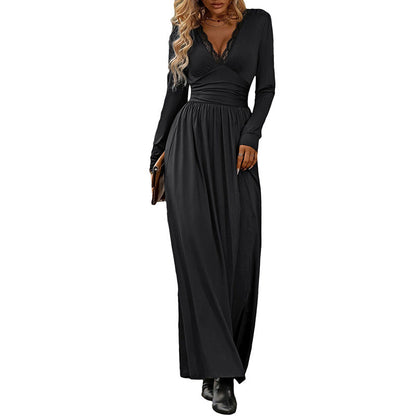 Damen Wickelkleid mit V-Ausschnitt und langen Ärmeln Eveloria