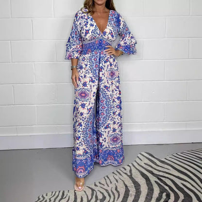 Damen Jumpsuit Floralmuster Weite Ärmel Eveloria