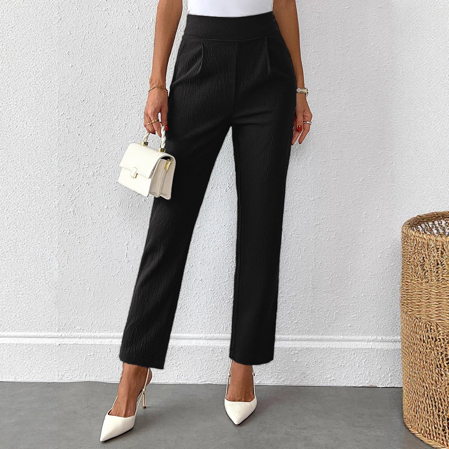 Damen Stoffhose Hochtaillierte Faltenwurf Elegant Eveloria