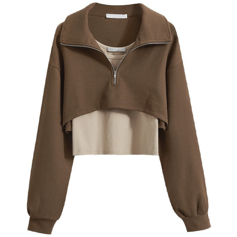 Damen Cropped Sweatpullover Hochkragen Reißverschluss Eveloria