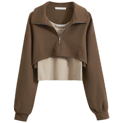 Damen Cropped Sweatpullover Hochkragen Reißverschluss Eveloria