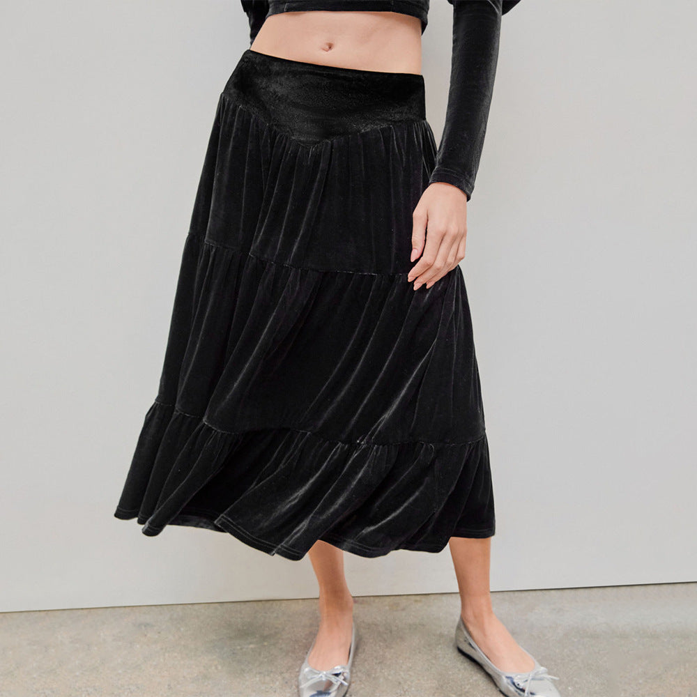 Damen Rüschenshirt Set mit Maxi-Rock Elegant Schwarz - Eveloria