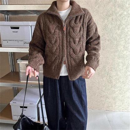 Damen Grobstrickjacke Stehkragen Zopfmuster Eveloria