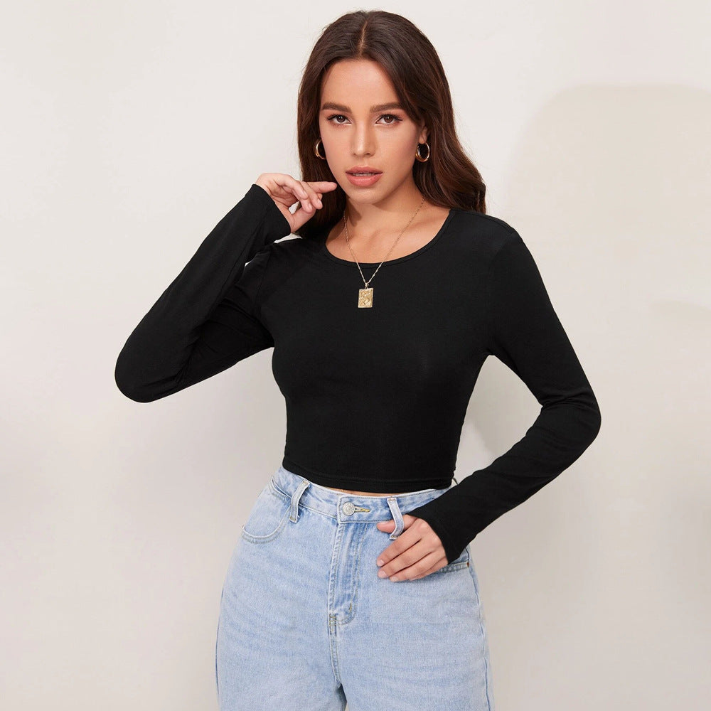Damen Cropped Langarmshirt Rippstruktur Elegantes Design