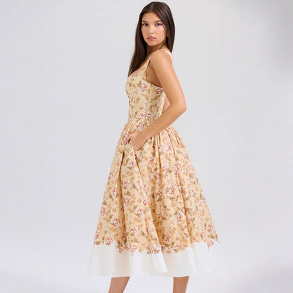 Damen Midi-Kleid Floralmuster Schmale Träger Eveloria