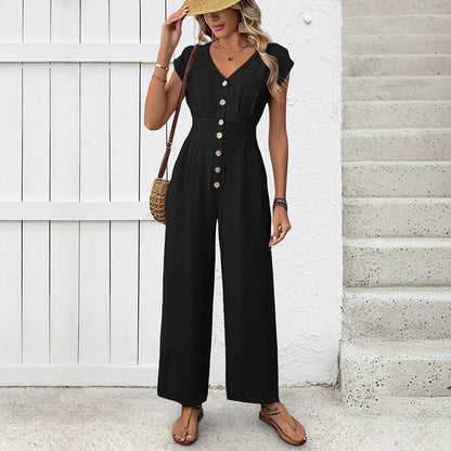 Damen Jumpsuit V-Ausschnitt Weitbein Eveloria