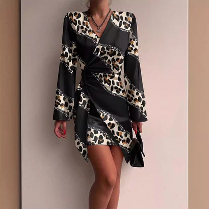 Damen Hemdblusenkleid Tailliert Muster Eveloria