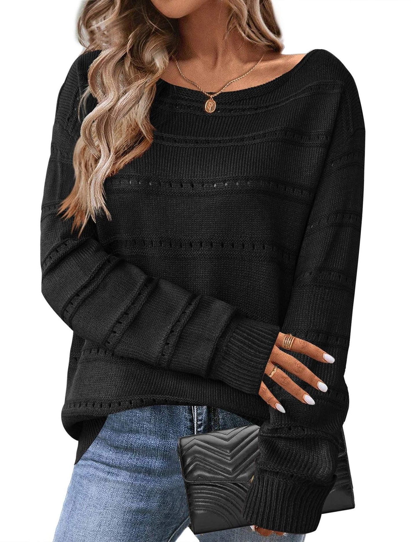 Damen Strickpullover Luftig Weit Geschnitten Eveloria