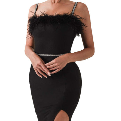 Damen Abendkleid Spitzenbesatz Schlitz Eveloria