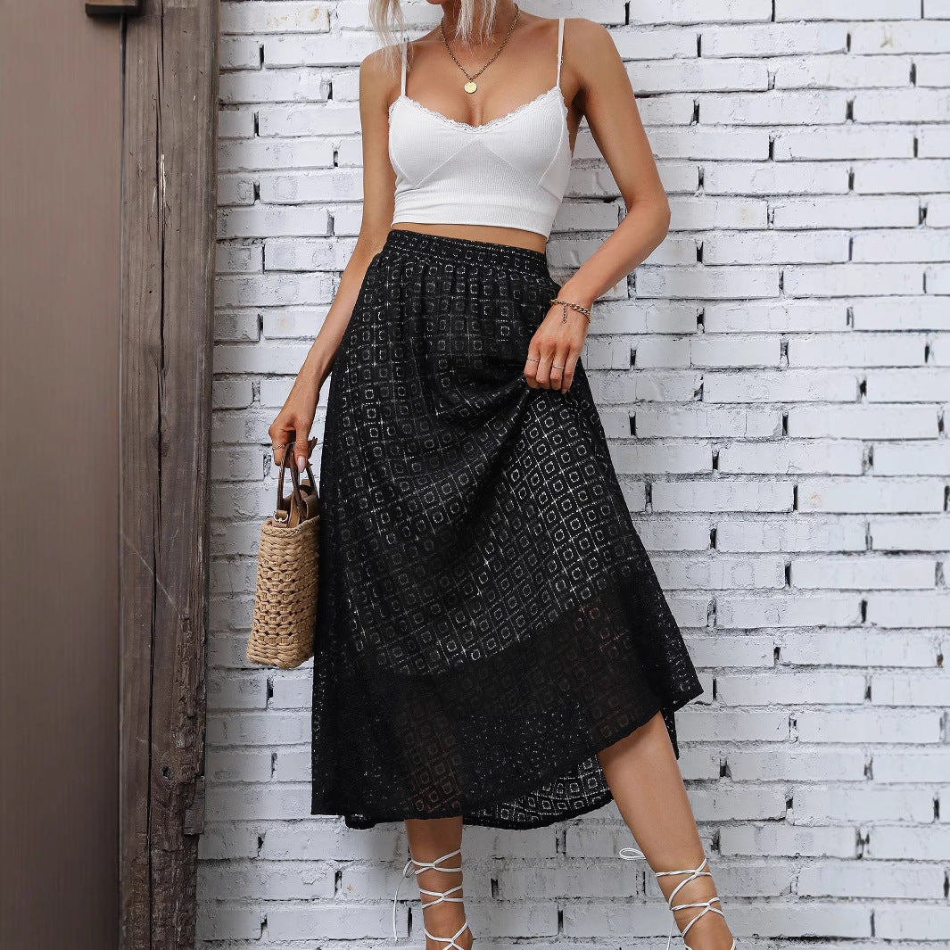 Damen Maxirock Elastischer Taillenbund Geometrisches Design