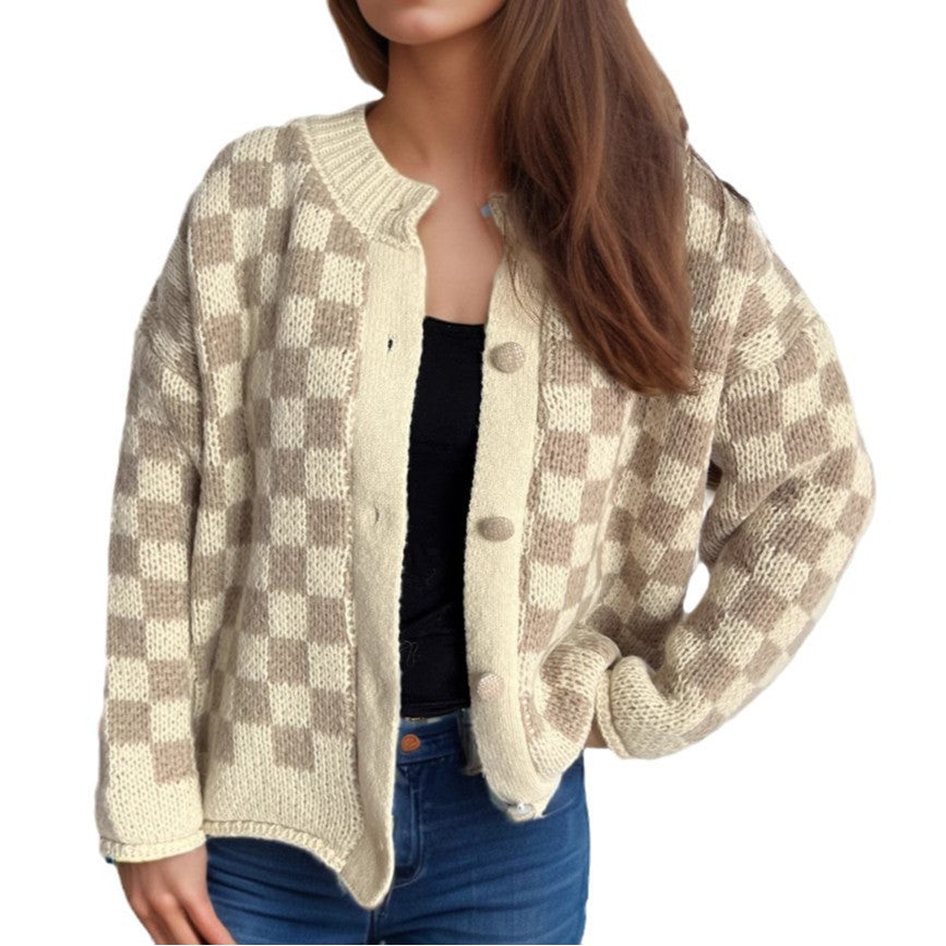 Damen Strickjacke Gemustert Große Knöpfe Lockerer Schnitt