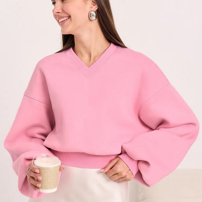 Damen Oversized-Sweater V-Ausschnitt Weite Ärmel Eveloria