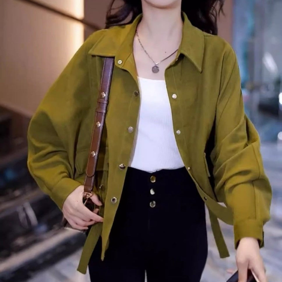Damen Überwurfjacke Samtbaumwolle Lässig Beige