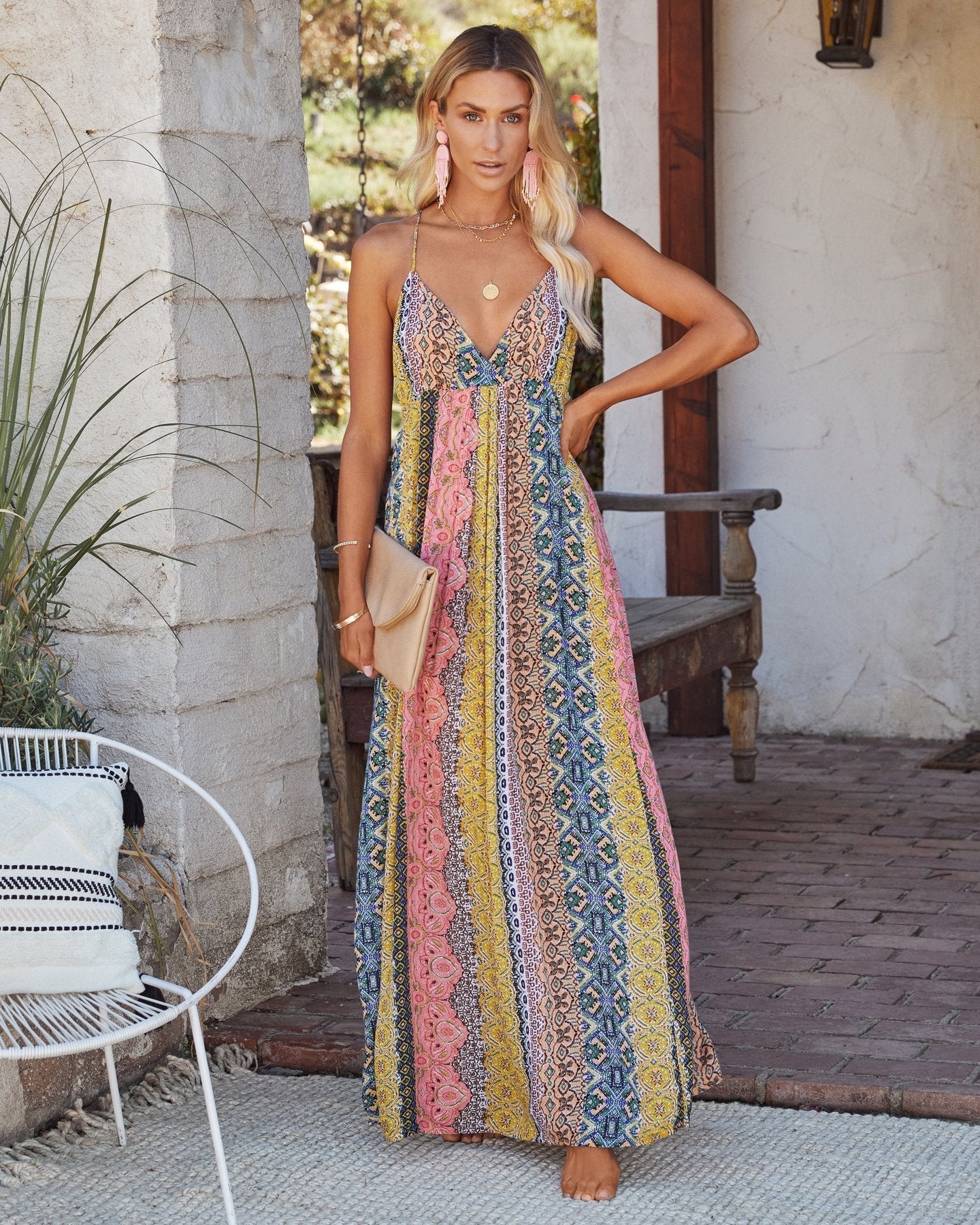Damen Maxikleid Multi-Muster Verstellbare Träger Eveloria