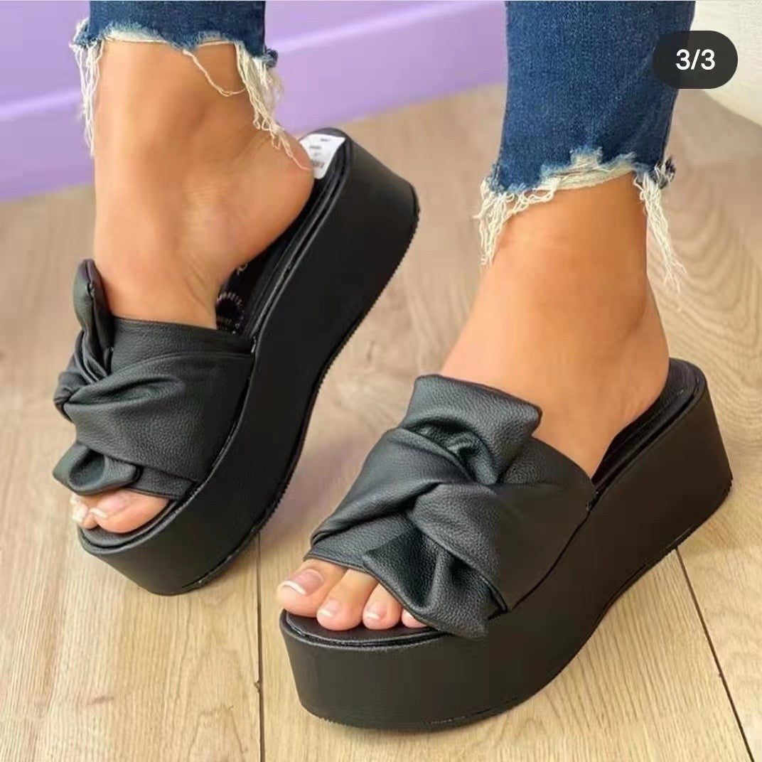 Damen Wedge-Pantoletten Rutschfeste Sohle Schwarz - Eveloria