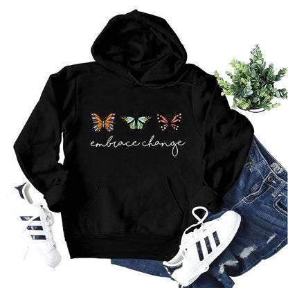 Damen Kapuzenpullover Schmetterlingsmotiv Grau